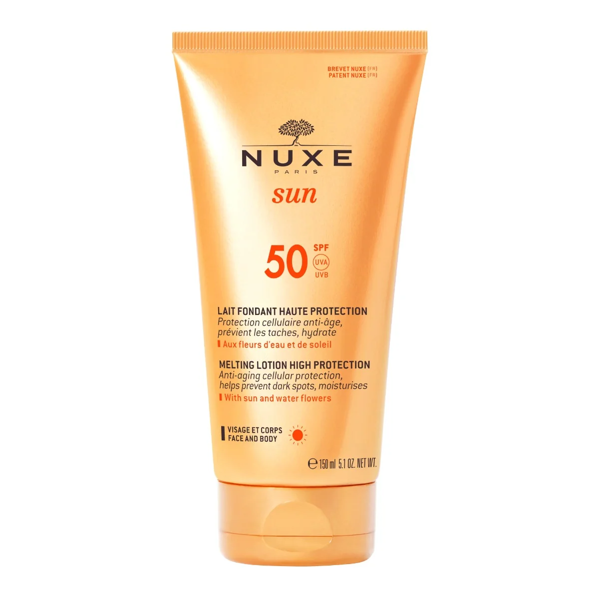 Nuxe Sun, Mleczko do opalania twarzy i ciała SPF50, 150 ml