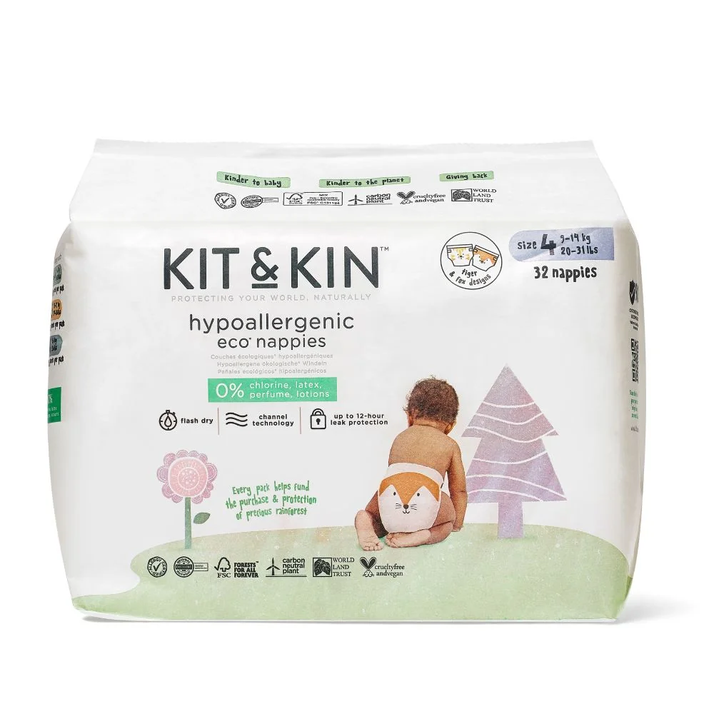 Kit & Kin, biodegradowalne pieluszki jednorazowe 4 Maxi Plus (9-14 kg), 34 szt.