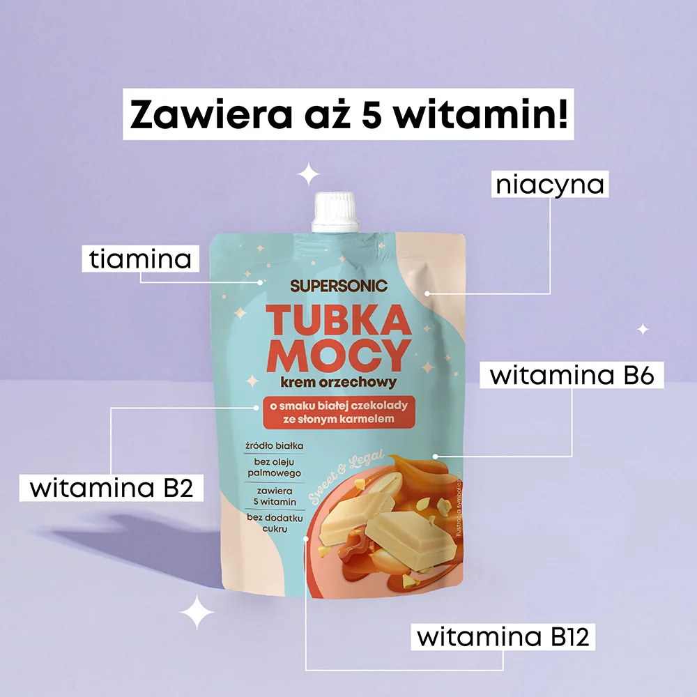 Supersonic Tubka Mocy krem orzechowy o smaku białej czekolady z karmelem, 50 g 