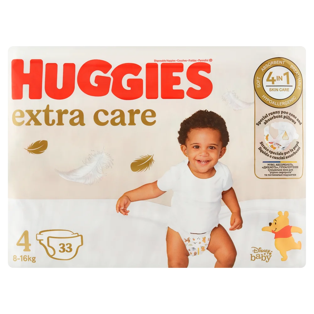 Huggies Extra Care Jumbo, pieluchy rozmiar 4 8-14 kg, 33 szt.