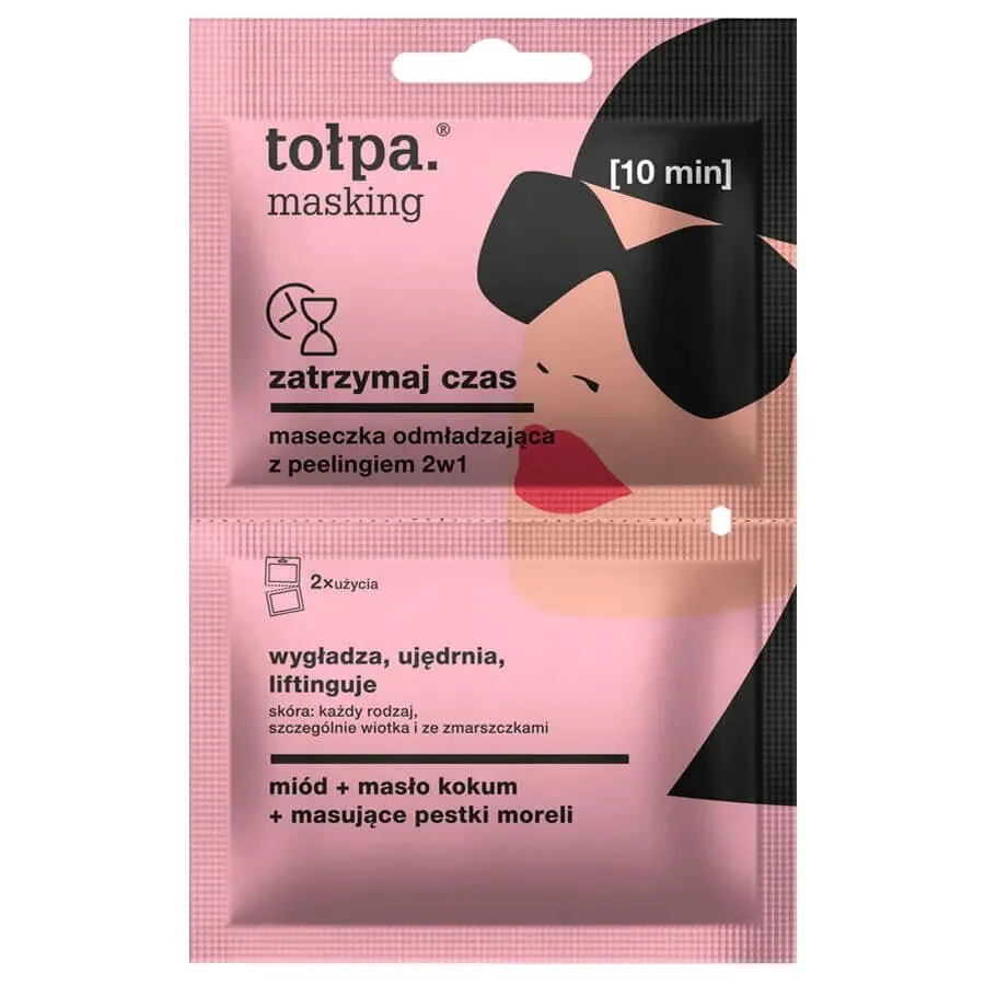 Tołpa Masking, zatrzymaj czas, maseczka odmładzająca z peelingiem 2w1, 2x5 ml