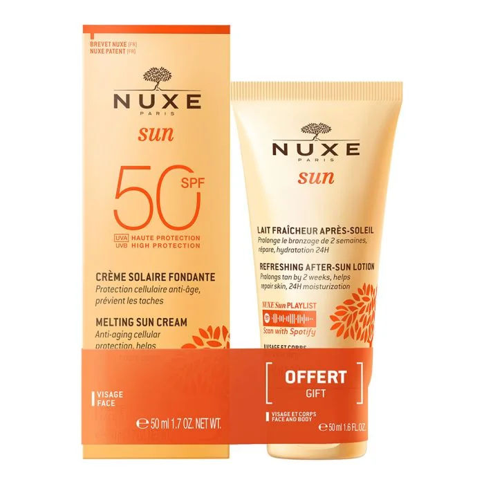 Zestaw Nuxe Sun, krem do twarzy SPF50 + balsam po opalaniu 50ml + 50ml