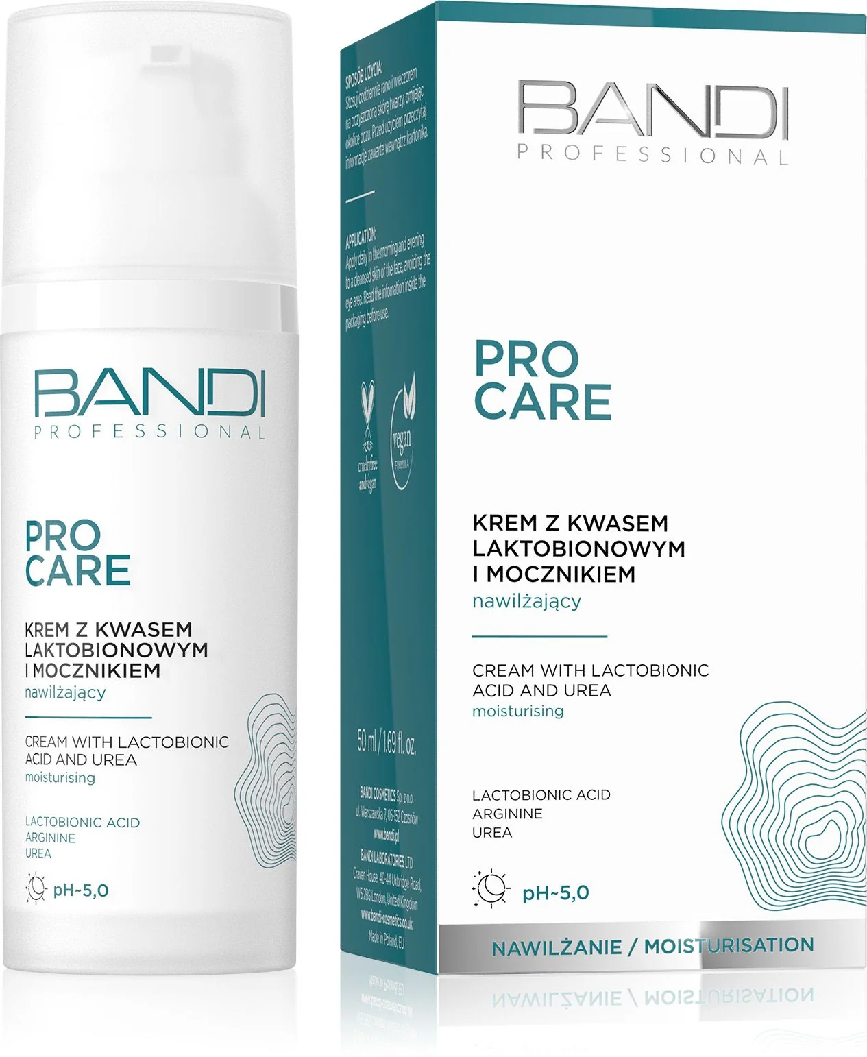 Bandi Pro Care, krem nawilżający do twarzy z kwasem laktobionowym i mocznikiem, 50 ml