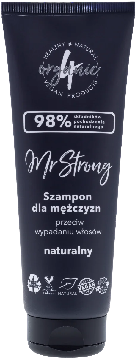 4organic Mr Strong, naturalny szampon dla mężczyzn przeciw wypadaniu włosów, 250 ml