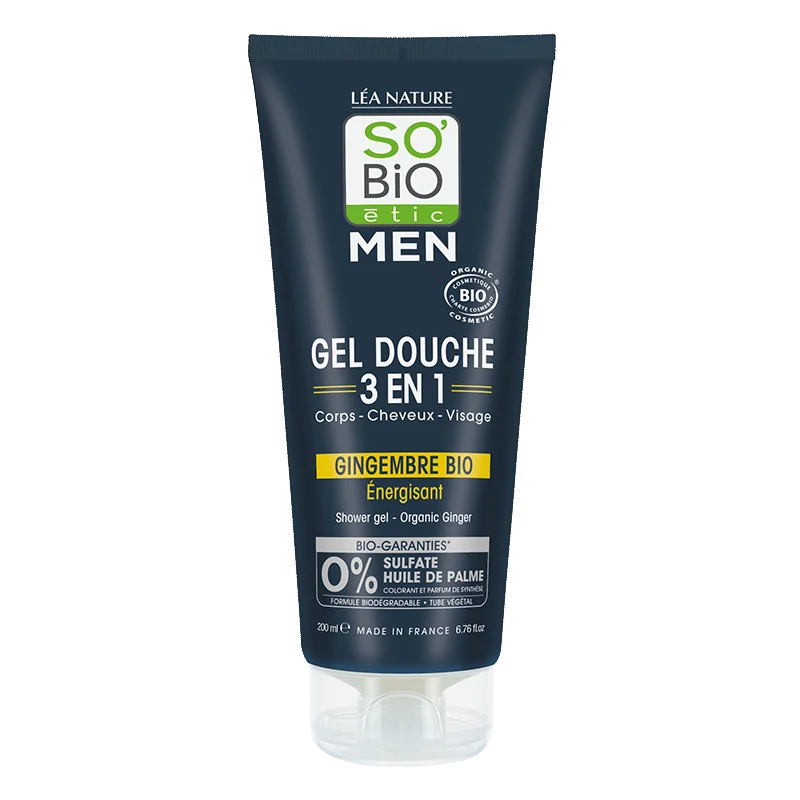 SO'BiO étic Men, żel pod prysznic i szampon 3w1 Imbir, 200 ml