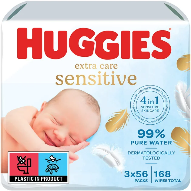 Huggies Pure Extra Care, chusteczki nawilżane, 3 x 56 sztuk