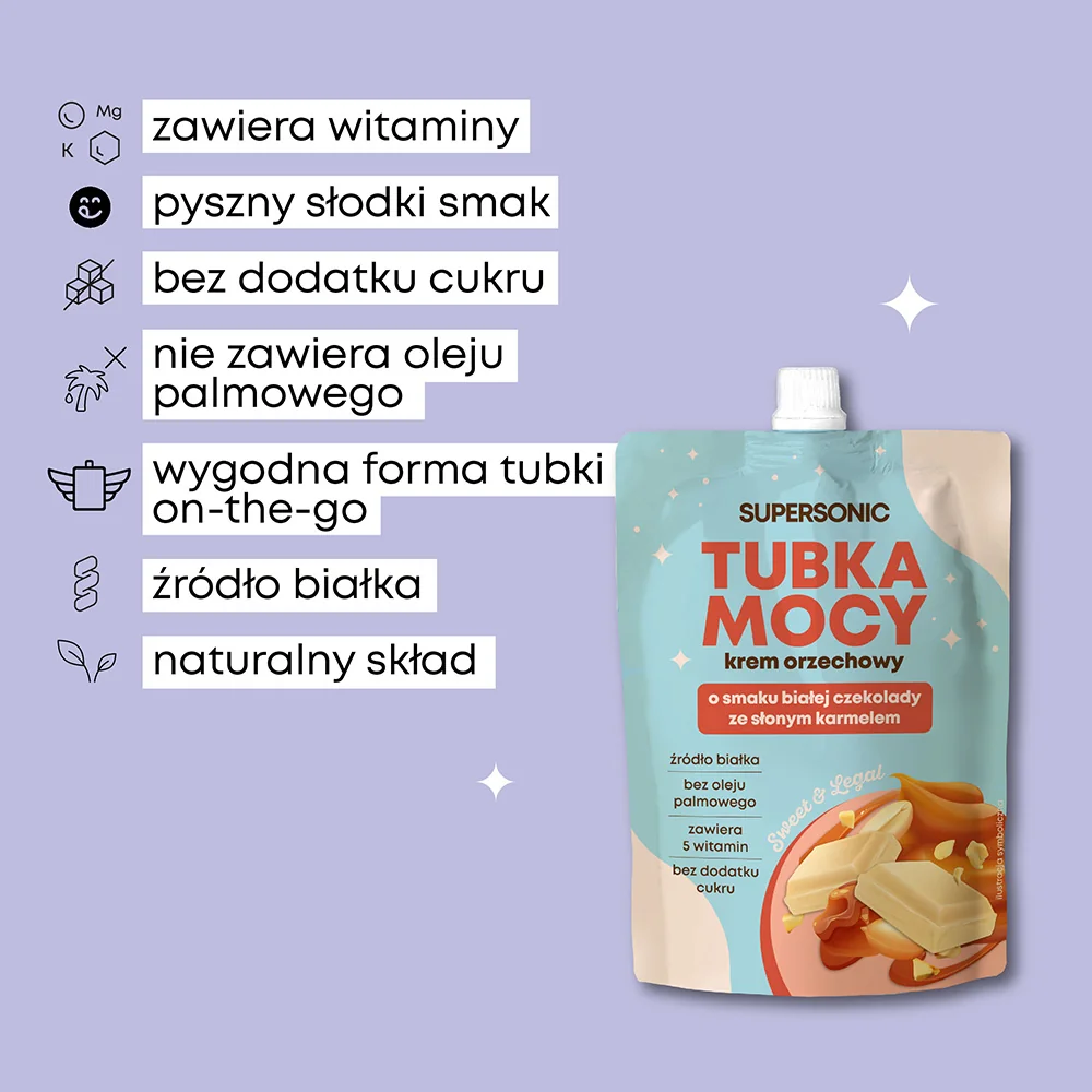 Supersonic Tubka Mocy krem orzechowy o smaku białej czekolady z karmelem, 50 g 