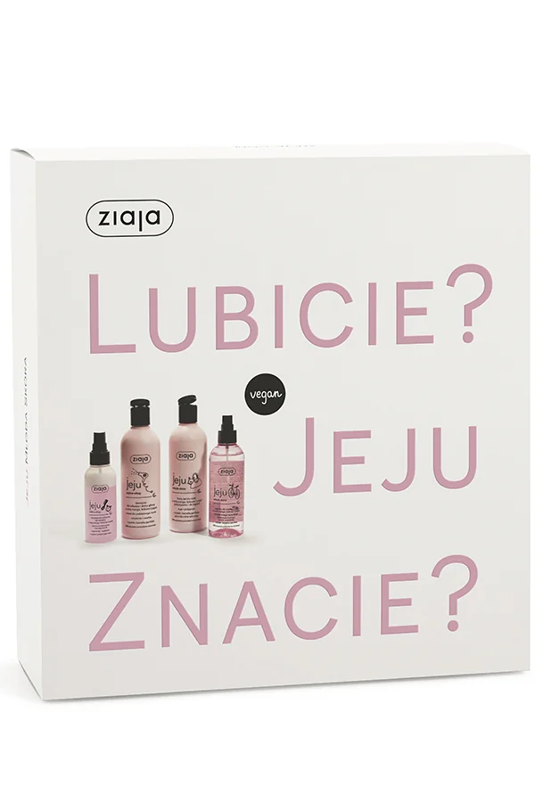 Ziaja Jeju Różowa zestaw 2021: żel pod prysznic i do kąpieli + szampon do włosów i skóry głowy + dwufazowa odżywka do włosów + mgiełka do twarzy i ciała, 300 ml + 300 ml + 125 ml + 200 ml