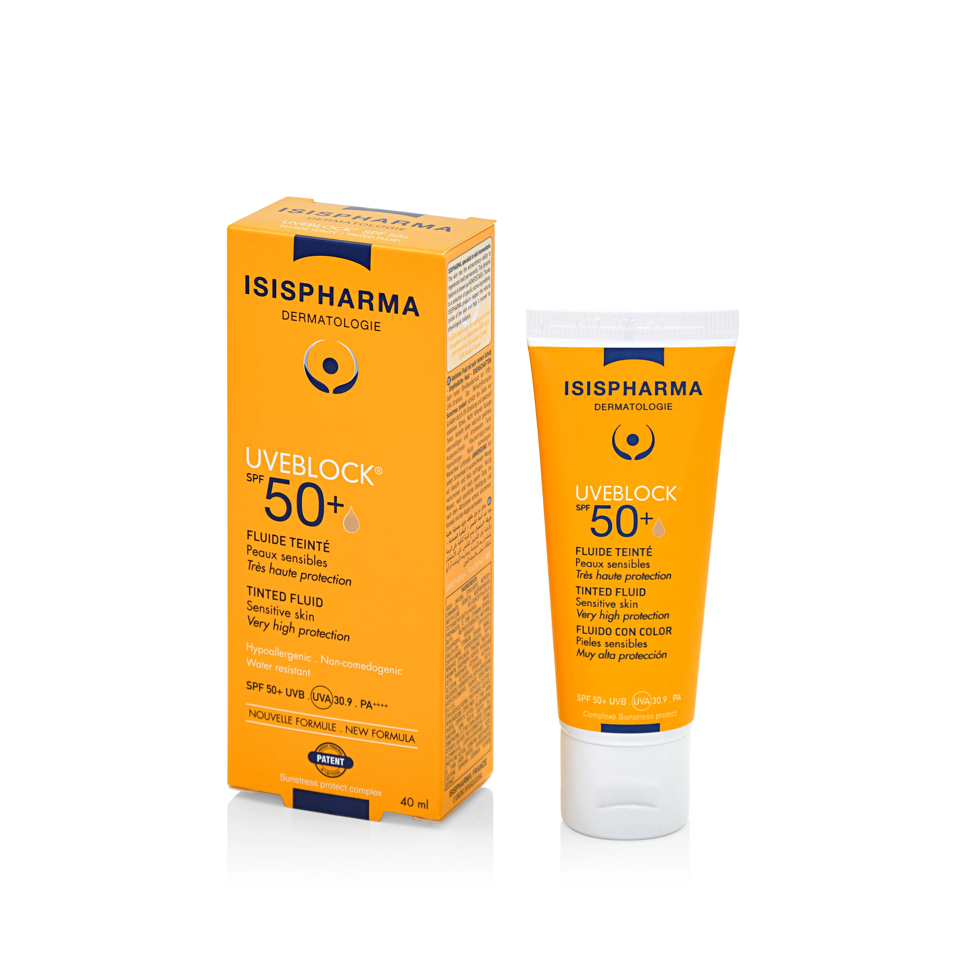 Isispharma Uveblock, fluid z filtrem UVA/UVB delikatnie koloryzujący SPF 50+, 40 ml