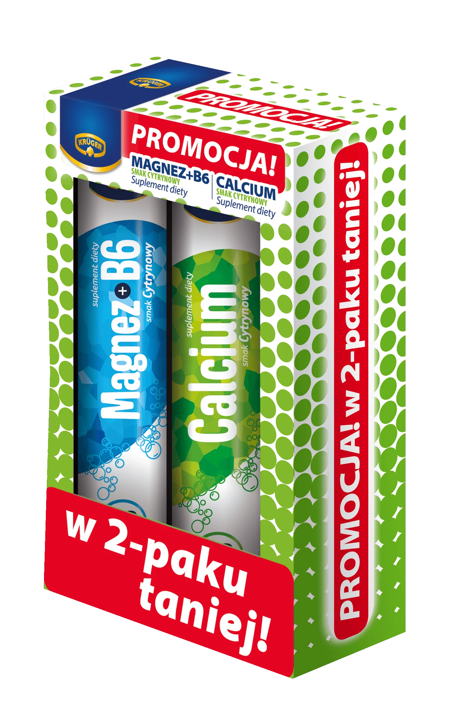 Krüger Vital Power Magnez + B6 + Calcium tabletki musujące, smak cytrynowy, 2 x 20 tab.