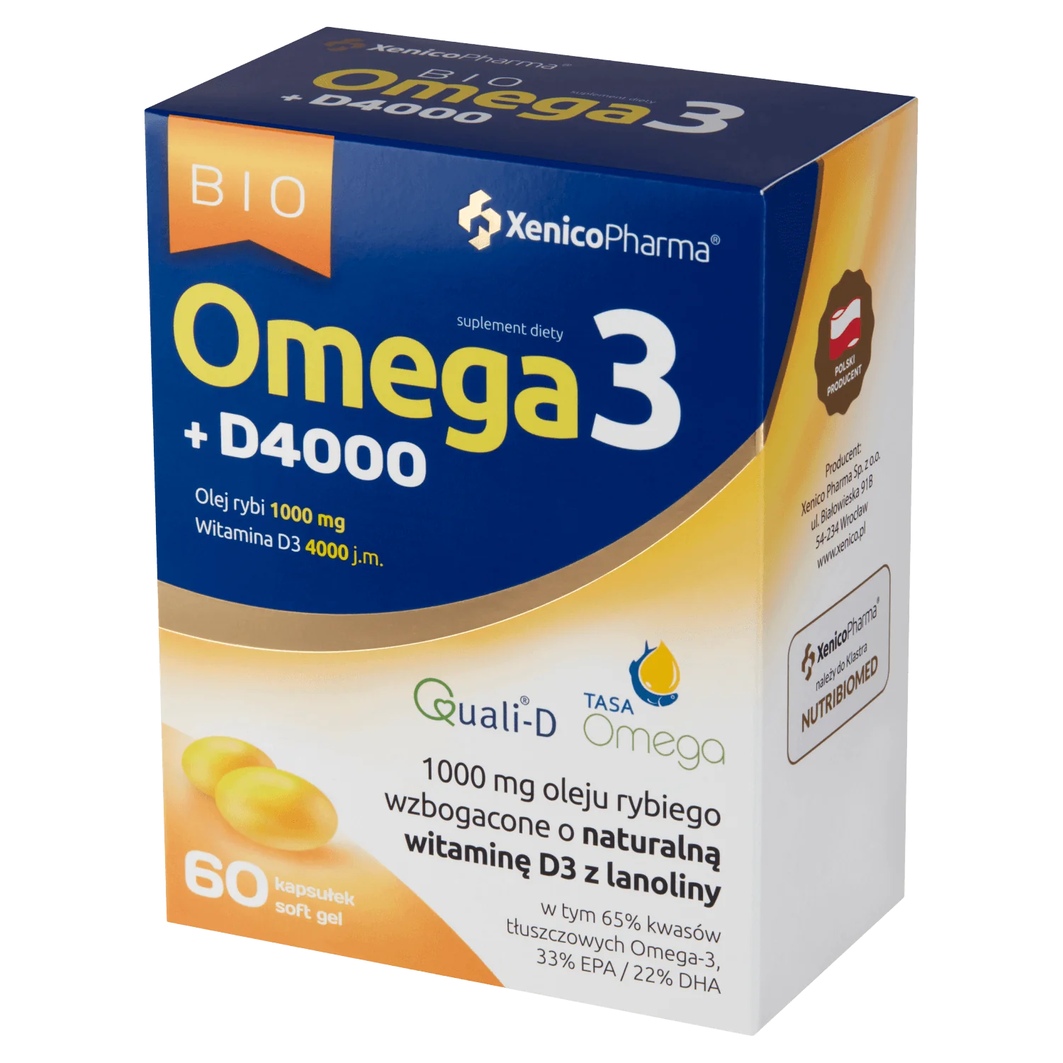 Bio Omega3 + D4000 suplement diety, 60 kapsułek