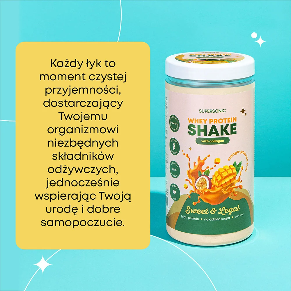 Supersonic koktajl proteinowy z kolagenem o smaku mango z marakują, 16 porcji, 560 g 