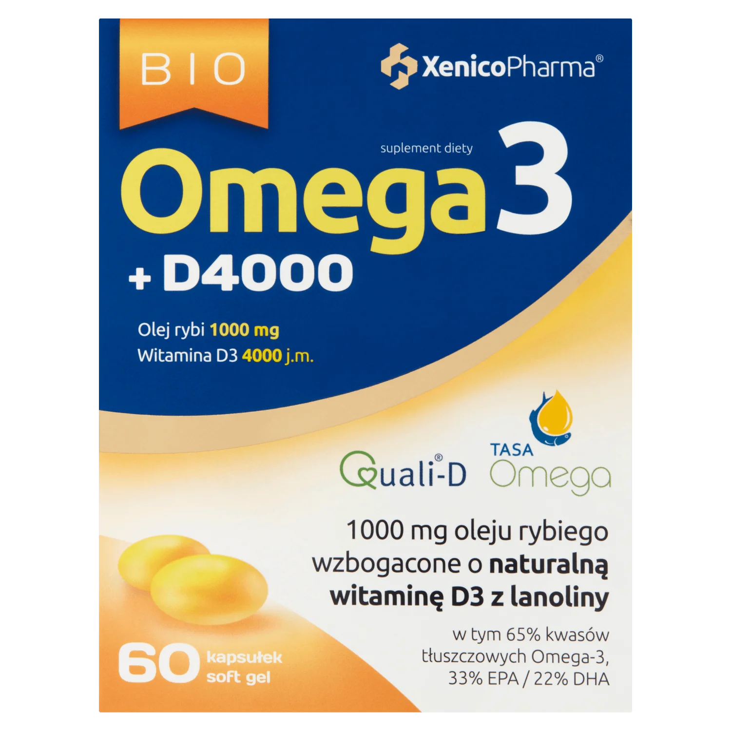 Bio Omega3 + D4000 suplement diety, 60 kapsułek