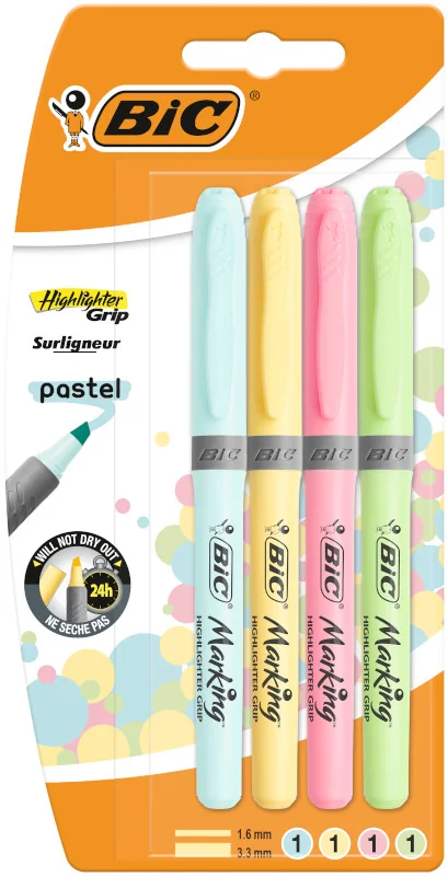 BIC Highlighter Grip zakreślacz, Pastel, 4 szt.