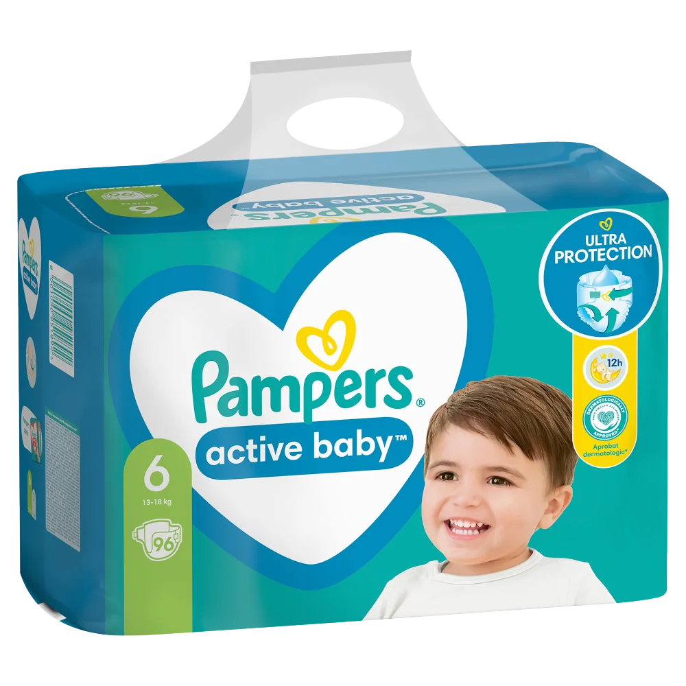 Pampers Active Baby pieluchy, rozmiar 6, 13-18 kg, 96 szt.