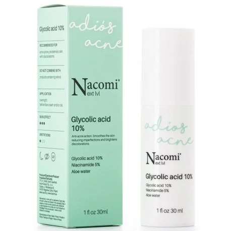 Nacomi Next Level Adios Acne, serum do twarzy z kwasem glikolowym 10%, 30 ml