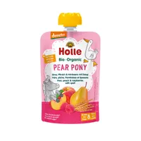 Holle BIO Pear Pony Mus Gruszkowy Kucyk z gruszek, brzoskwiń, malin i orkiszu dla niemowląt powyżej 8. miesiąca życia, 100 g