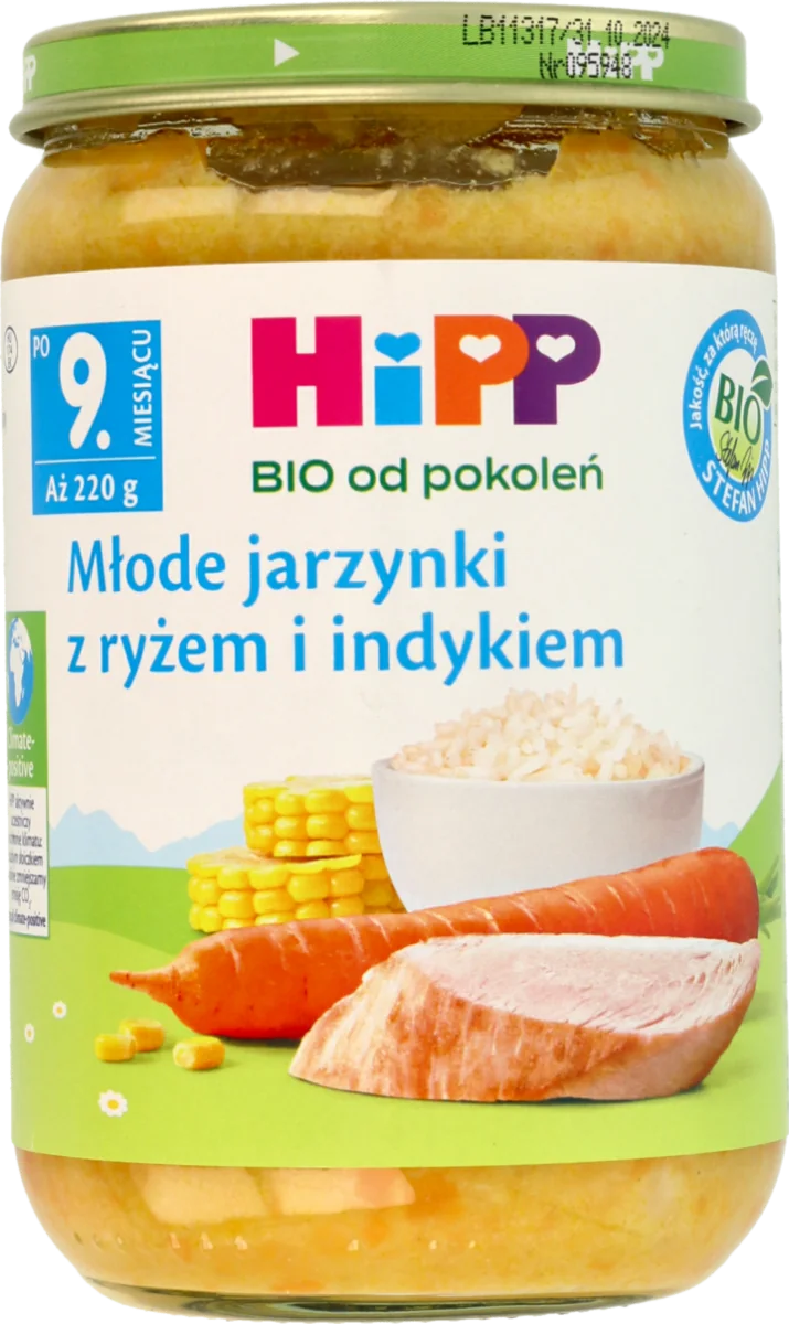 Hipp Młode jarzynki z ryżem i indykiem BIO obiadek dla dzieci, 220 g