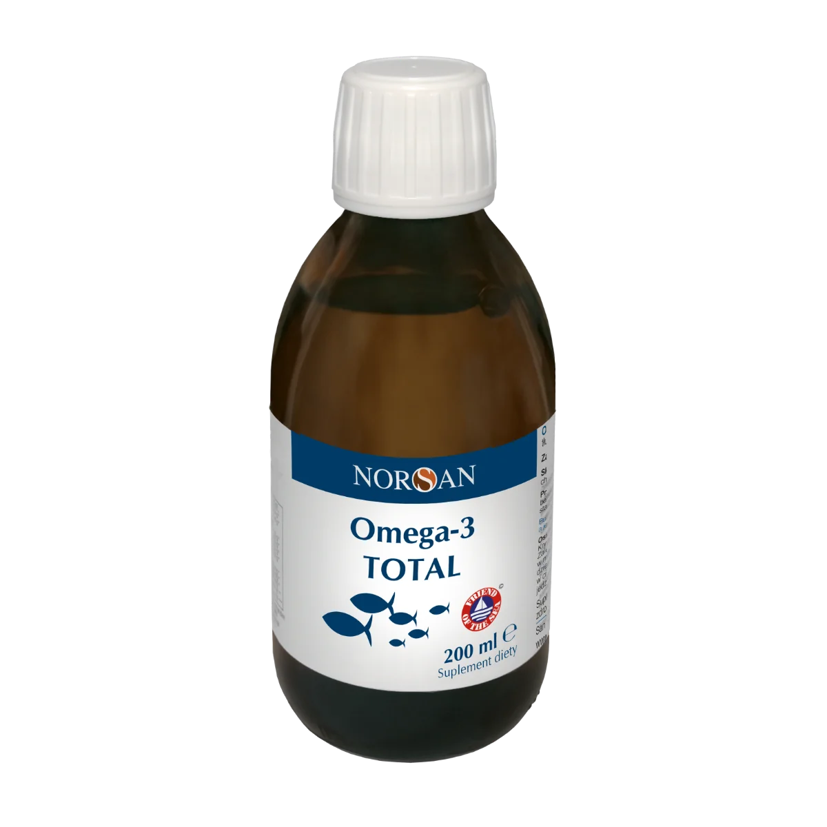 Norsan Omega-3 Total, płynny olej rybny z witaminą D o smaku naturalnym, 200 ml