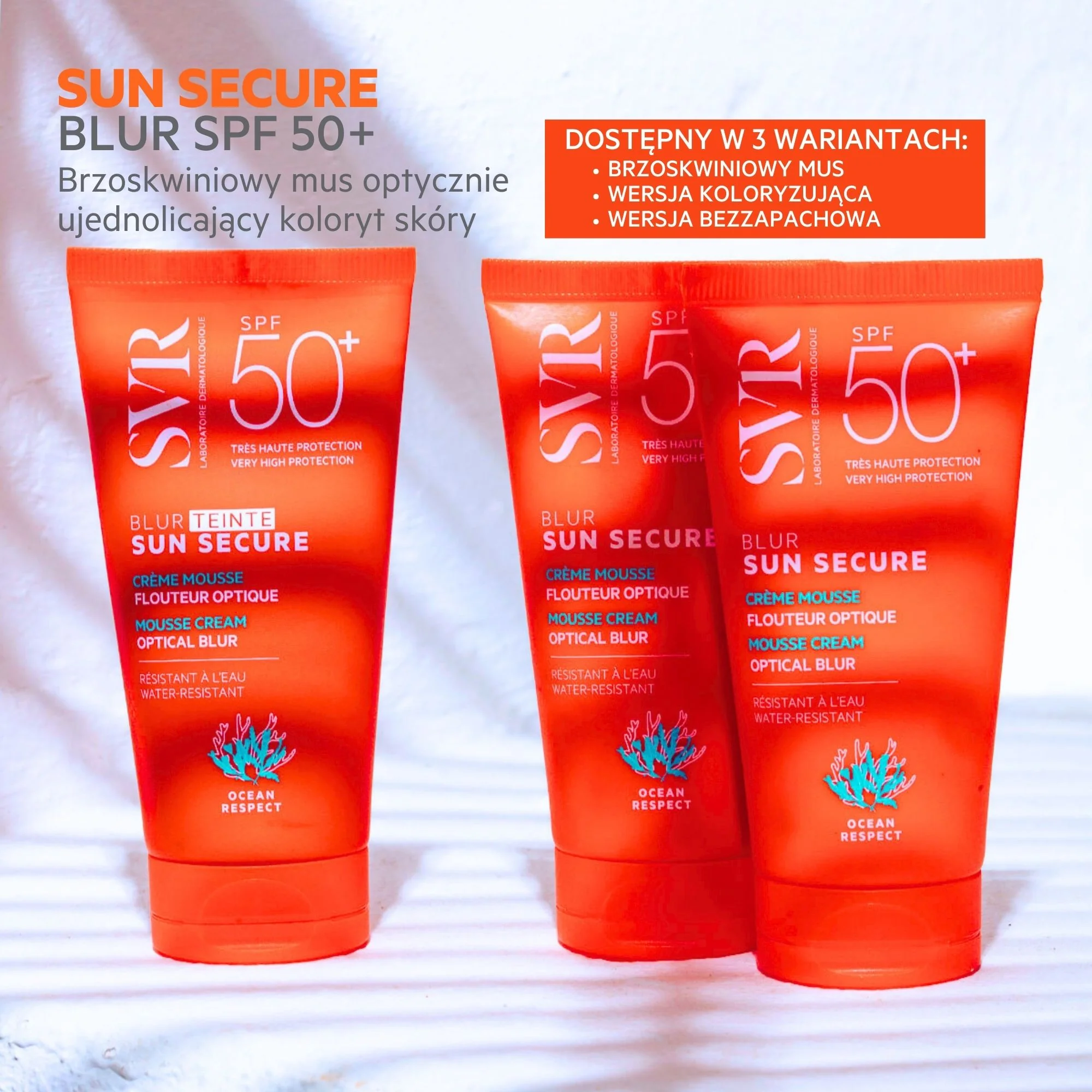 SVR Sun Secure Blur SPF 50+ nawilżający, kremowy mus ochronny, 50 ml