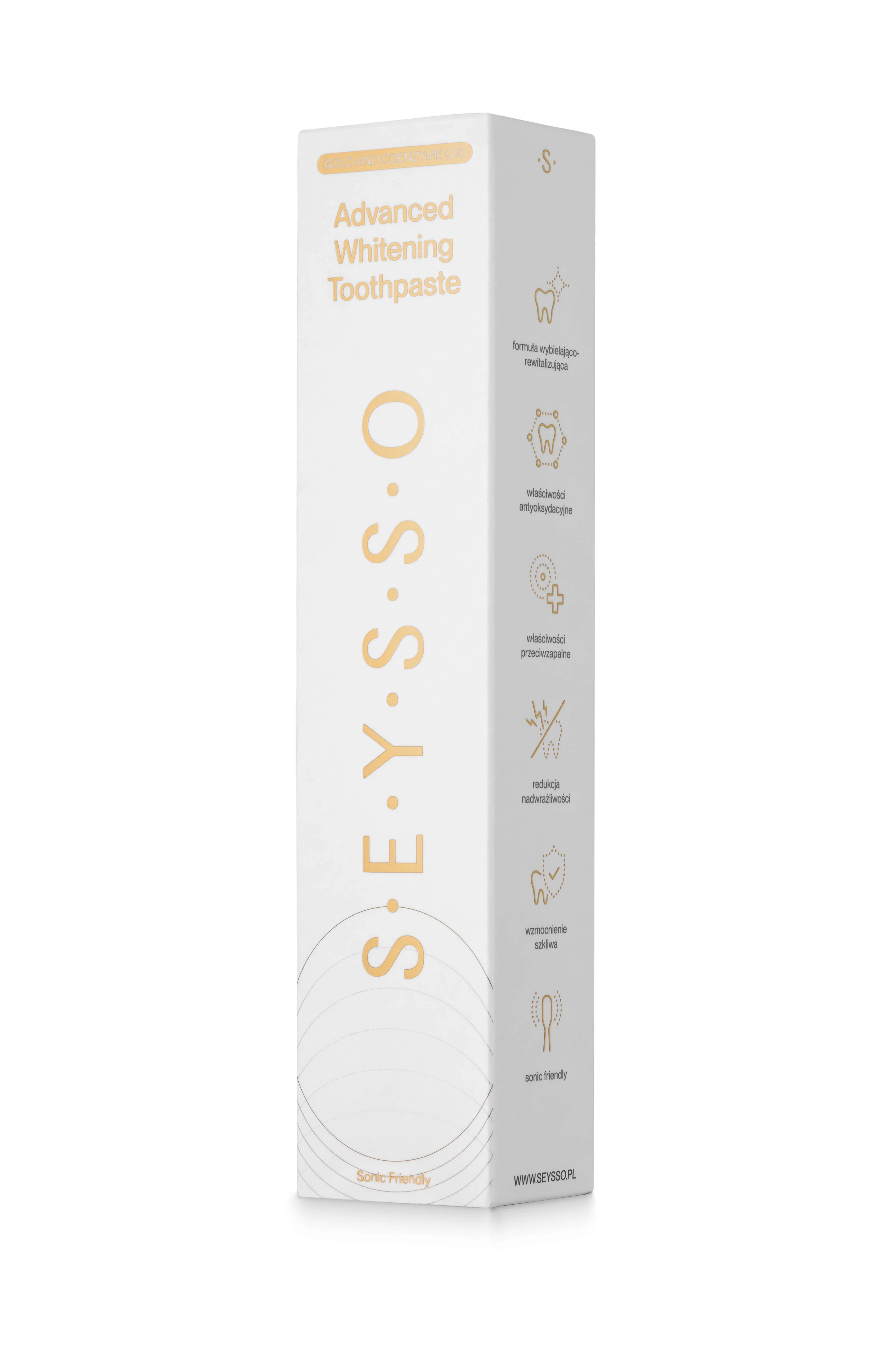 SEYSSO Gold Advanced Whitening wybielająca pasta do zębów z koenzymem Q10, nanohydroksyapatytem i cząsteczkami złota, 75 ml