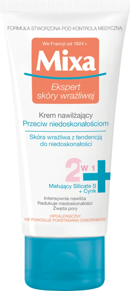 Mixa krem nawilżający przeciw niedoskonałościom 2w1, 50 ml