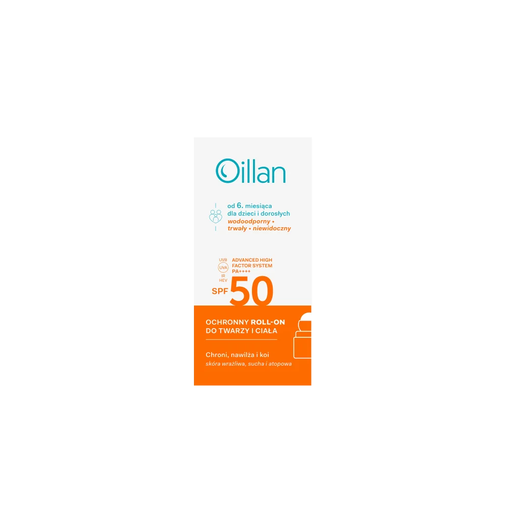 Oillan Sun, Ochronny roll-on do twarzy i ciała, 50 ml