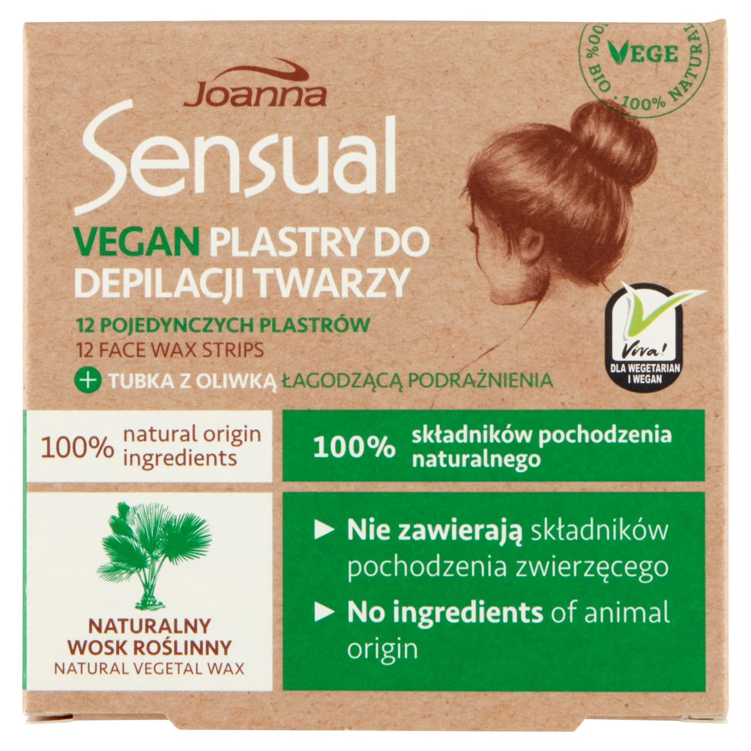 Joanna Sensual Vegan plastry do depilacji twarzy, 12 szt.