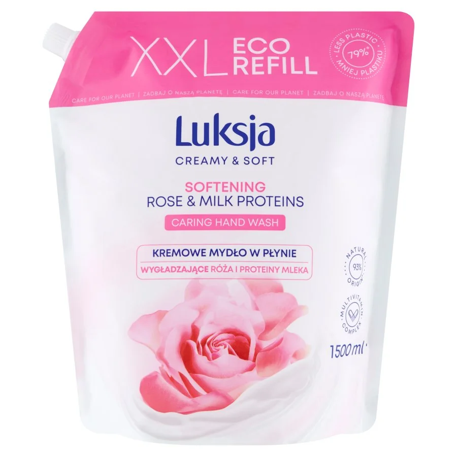 Luksja Creamy & Soft, kremowe mydło w płynie Róża i Proteiny mleka, 1500 ml