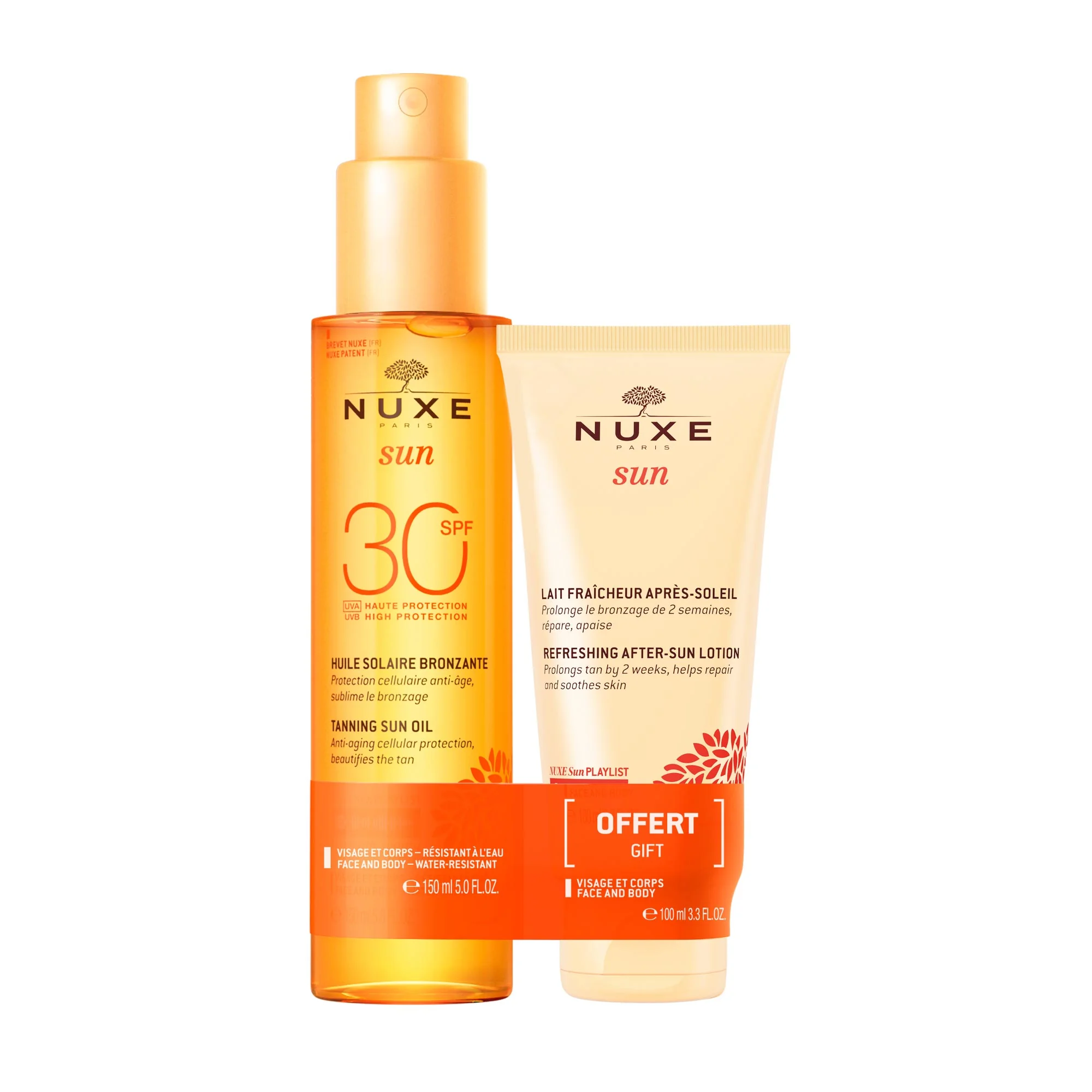 Nuxe Sun zestaw olejek do opalania twarzy i ciała SPF 30, 150 ml + balsam po opalaniu, 100 ml