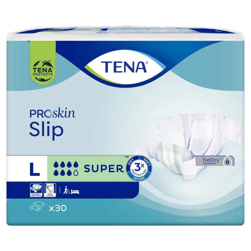 Tena Slip Proskin Super, pieluchomajtki zapinane na rzepy, rozmiar L, 92-144 cm, 30 sztuk