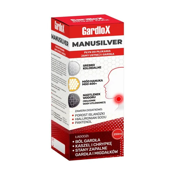 Gardlox Manusilver, Płyn do płukania jamy ustnej i gardła, 250 ml