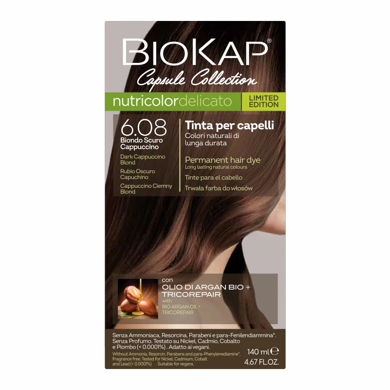 Biokap Delicato farba do włosów 6.08 Cappucino Ciemny Blond, 140 ml