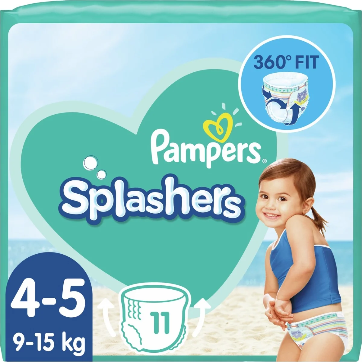 Pampers Splashers, pieluchomajtki do pływania, rozmiar 4-5, 9-15 kg, 11 sztuk