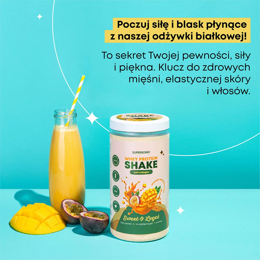 Supersonic koktajl proteinowy z kolagenem o smaku mango z marakują, 16 porcji, 560 g 