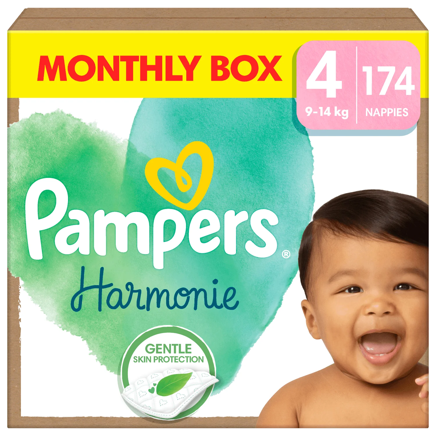 Pampers Harmonie Baby, Pieluszki, rozmiar 4 (9kg-14kg), 174 sztuki