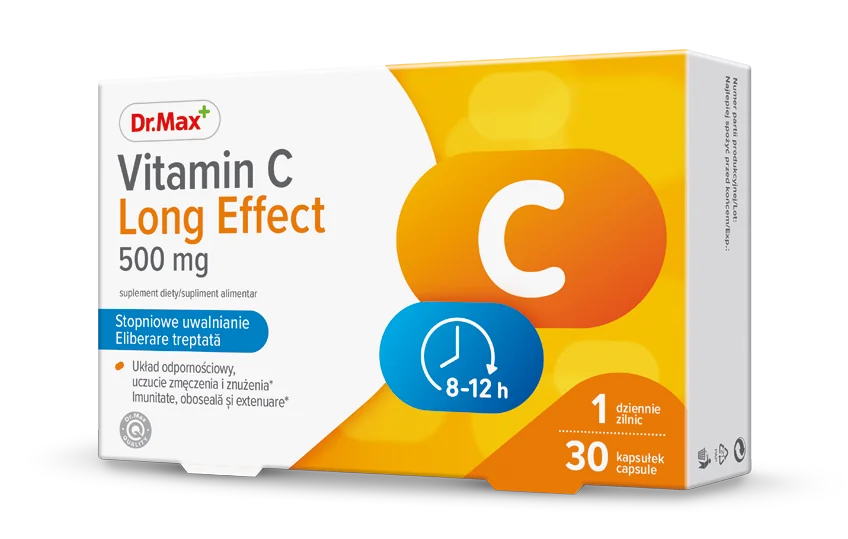 Vitamin C Long Effect 500 mg Dr. Max, 30 kapsułek. Data ważności 31.12.2024