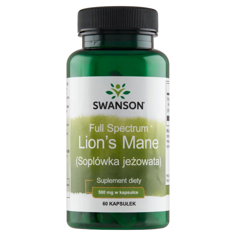 Swanson, Full Spectrum Lion's mane (Soplówka jeżowata), 500 mg, suplement diety, 60 kapsułek