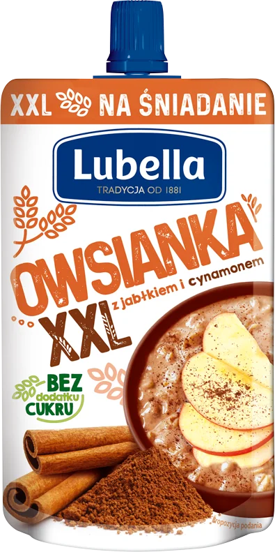 Lubellaowsianka XXL z jabłkiem i cynamonem, 170 g. Data ważności 28.02.2025