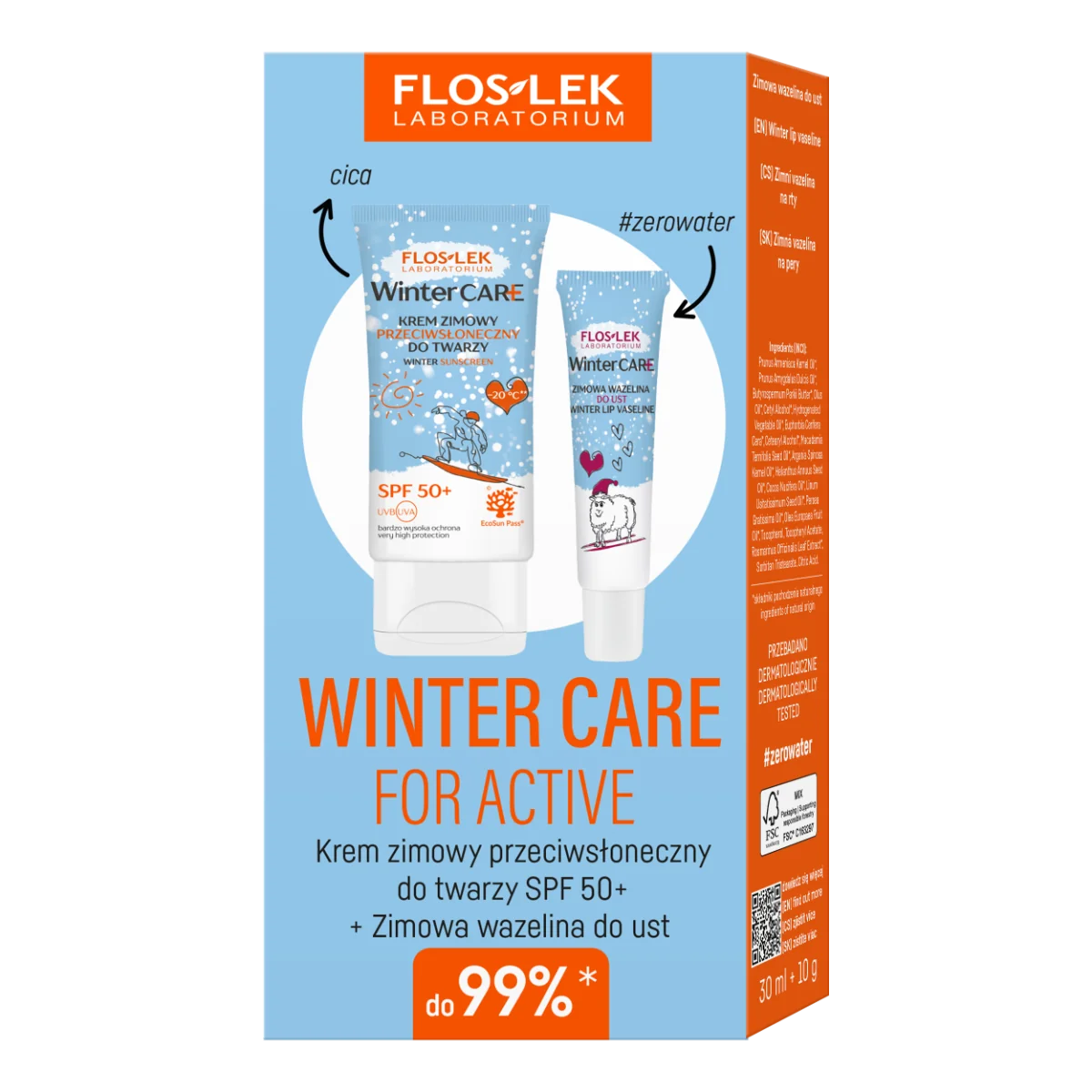 Winter Care For Active krem zimowy przeciwsłoneczny do twarzy SPF 50+, 30 ml +  wazelina do ust, 10 g