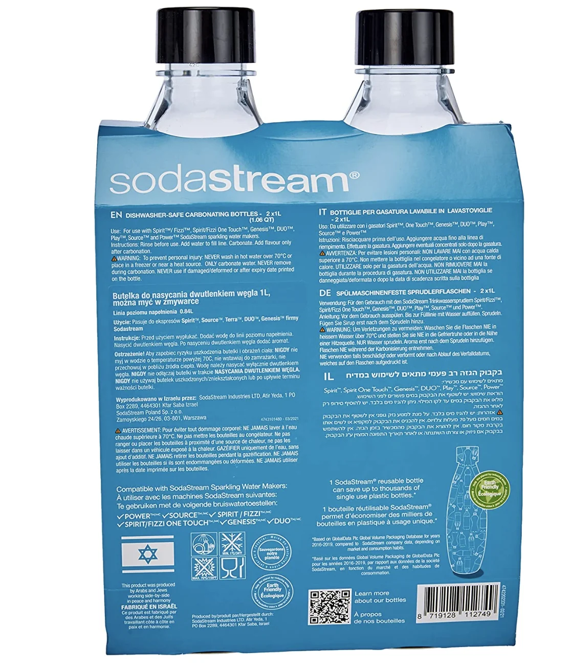 SodaStream Butelki na wodę 1 l Fuse Czarne, 2 szt.