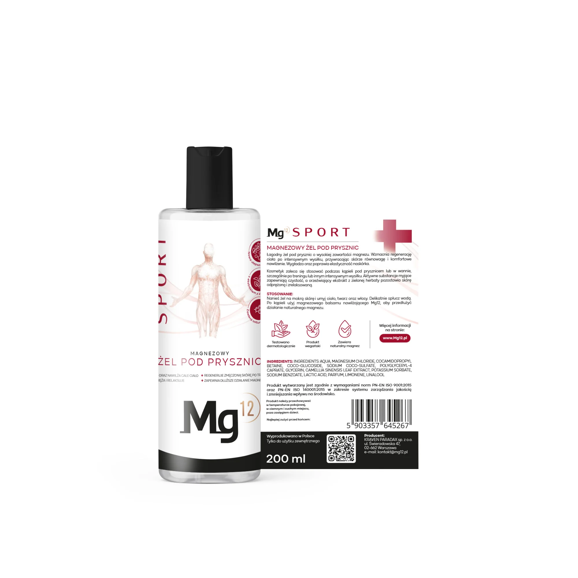 Mg12 Sport magnezowy żel pod prysznic z biszofitem, 200 ml 