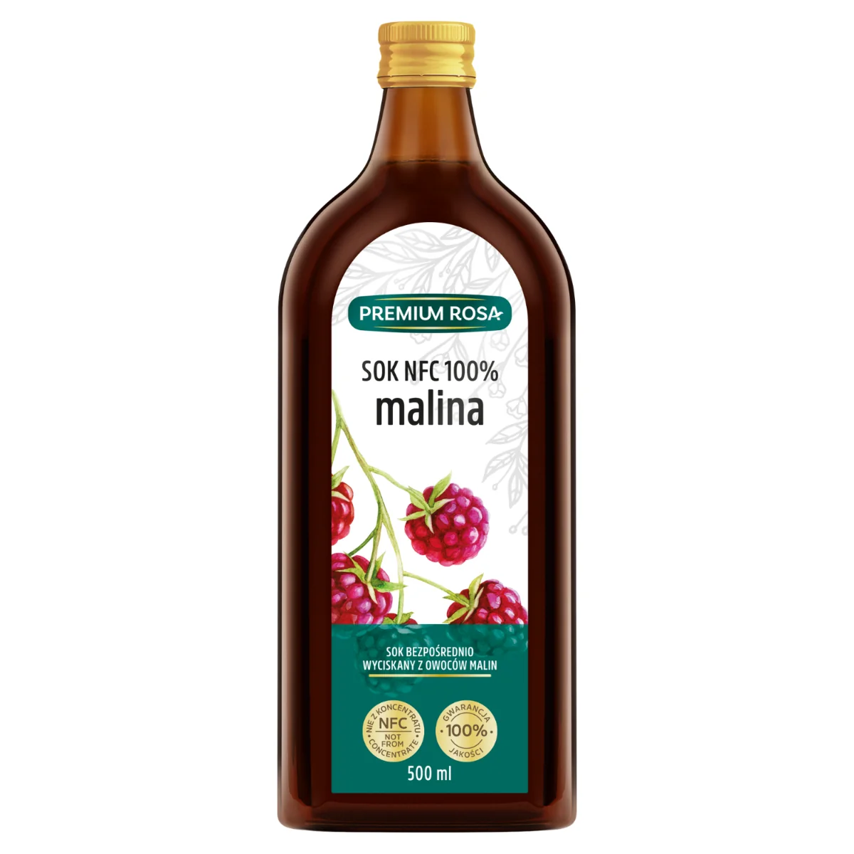 Premium Rosa Sok NFC 100% Malina, 500 ml