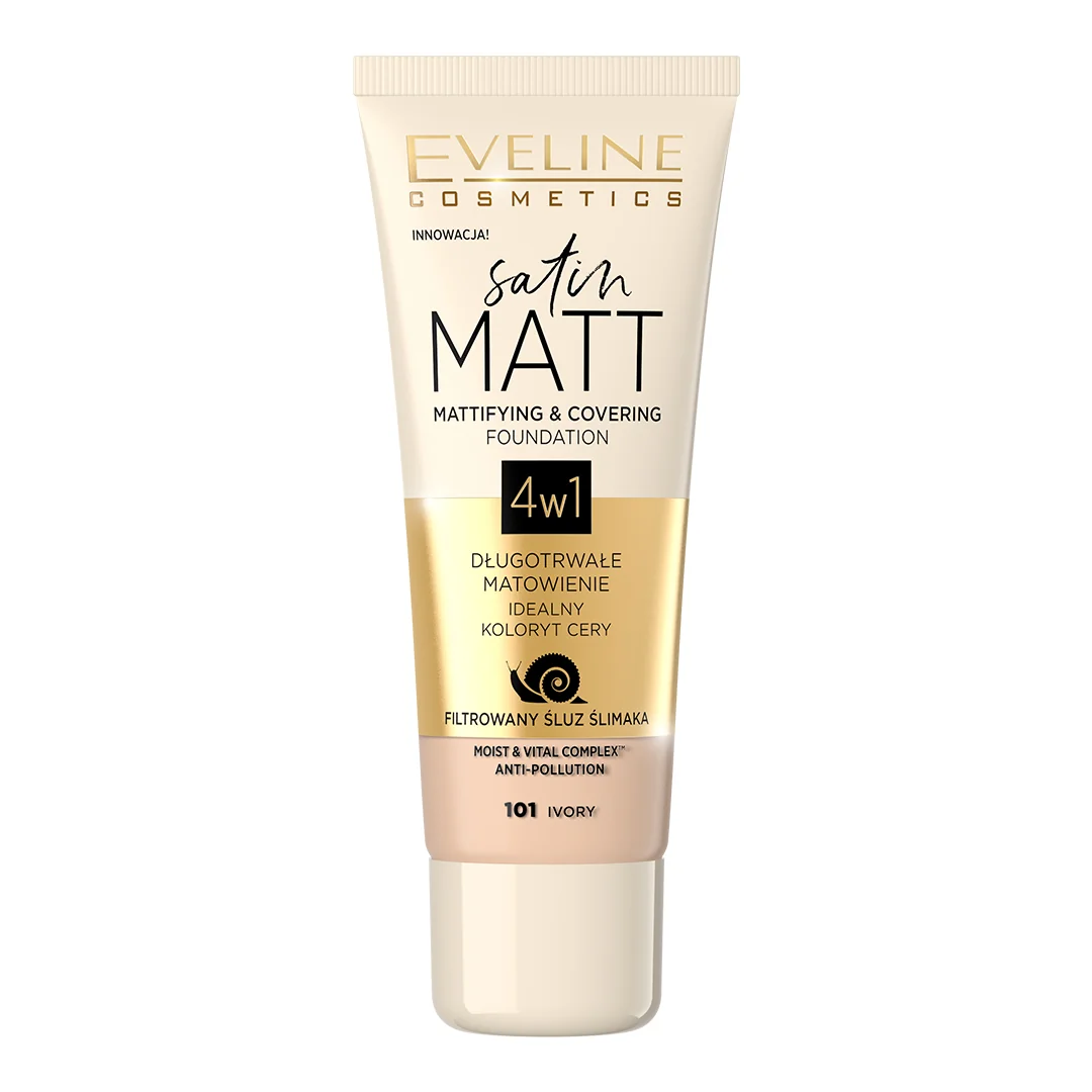 Eveline Cosmetics Satin Matt podkład matujący 4w1, nr 101 Ivory, 30 ml