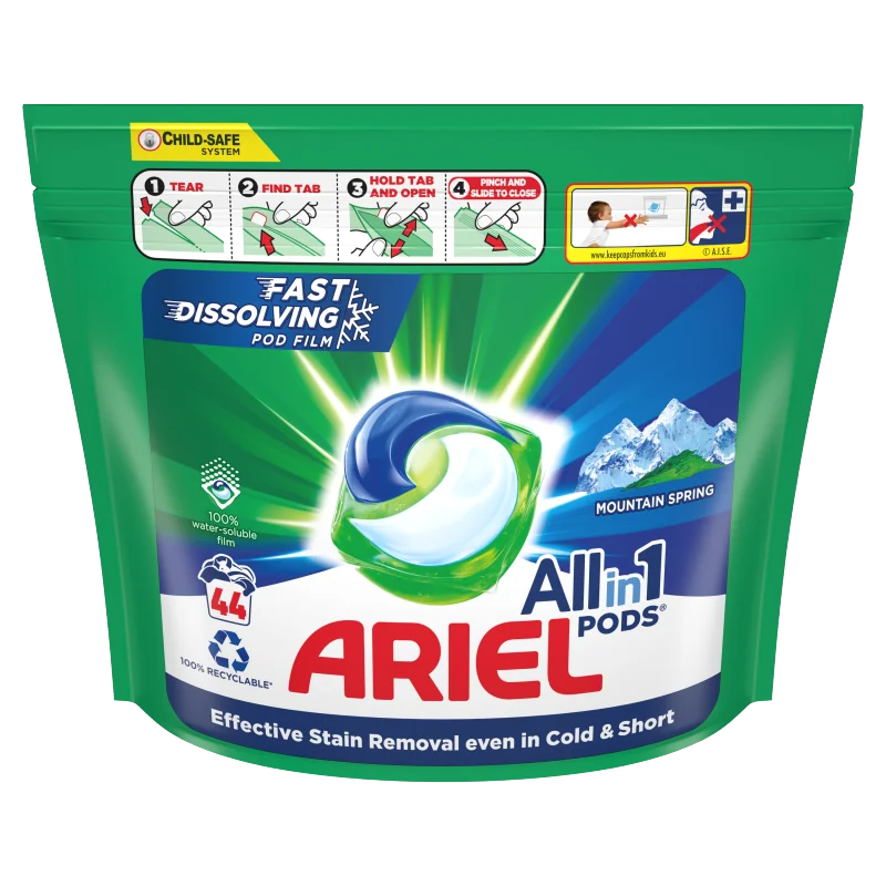 Ariel All-in-1 PODS Mountain Sprign Kapsułki z płynem do prania uniwersalne, 44 szt.