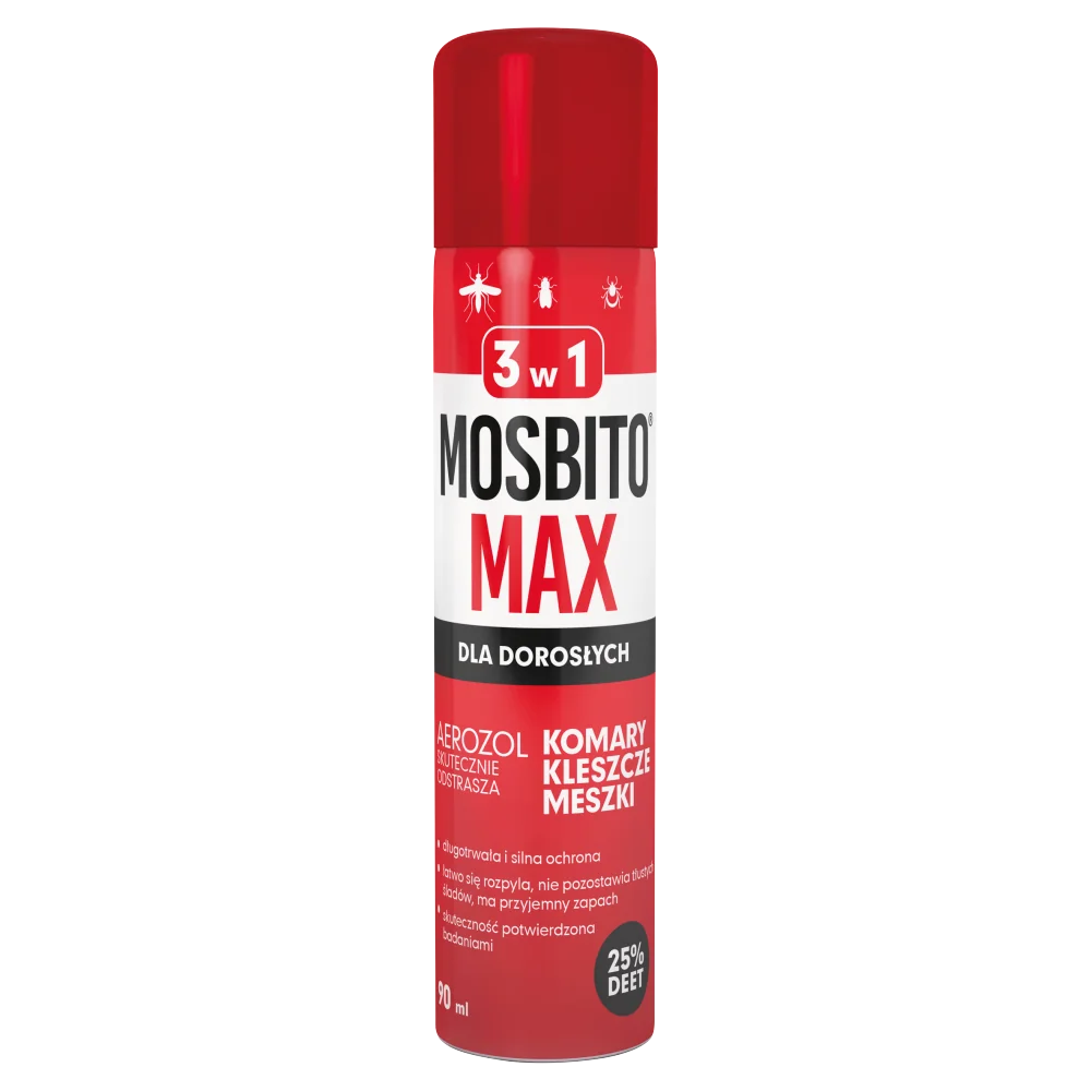 Mosbito Maxspray odstraszający komary, meszki i kleszcze, 90 ml. Data ważności 28.02.2025