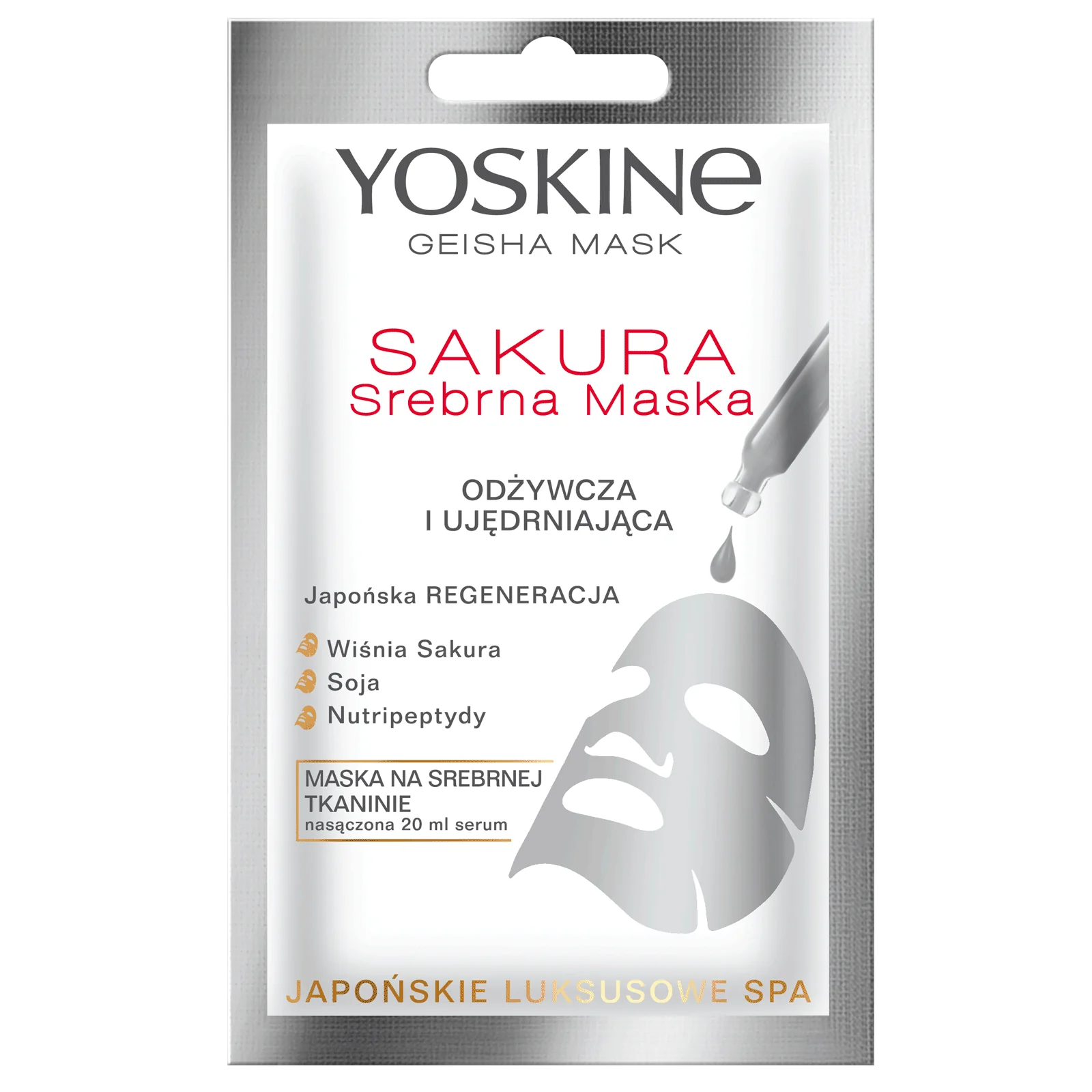 Yoskine Geisha Mask srebrna maska Sakura na tkaninie, 1 szt.