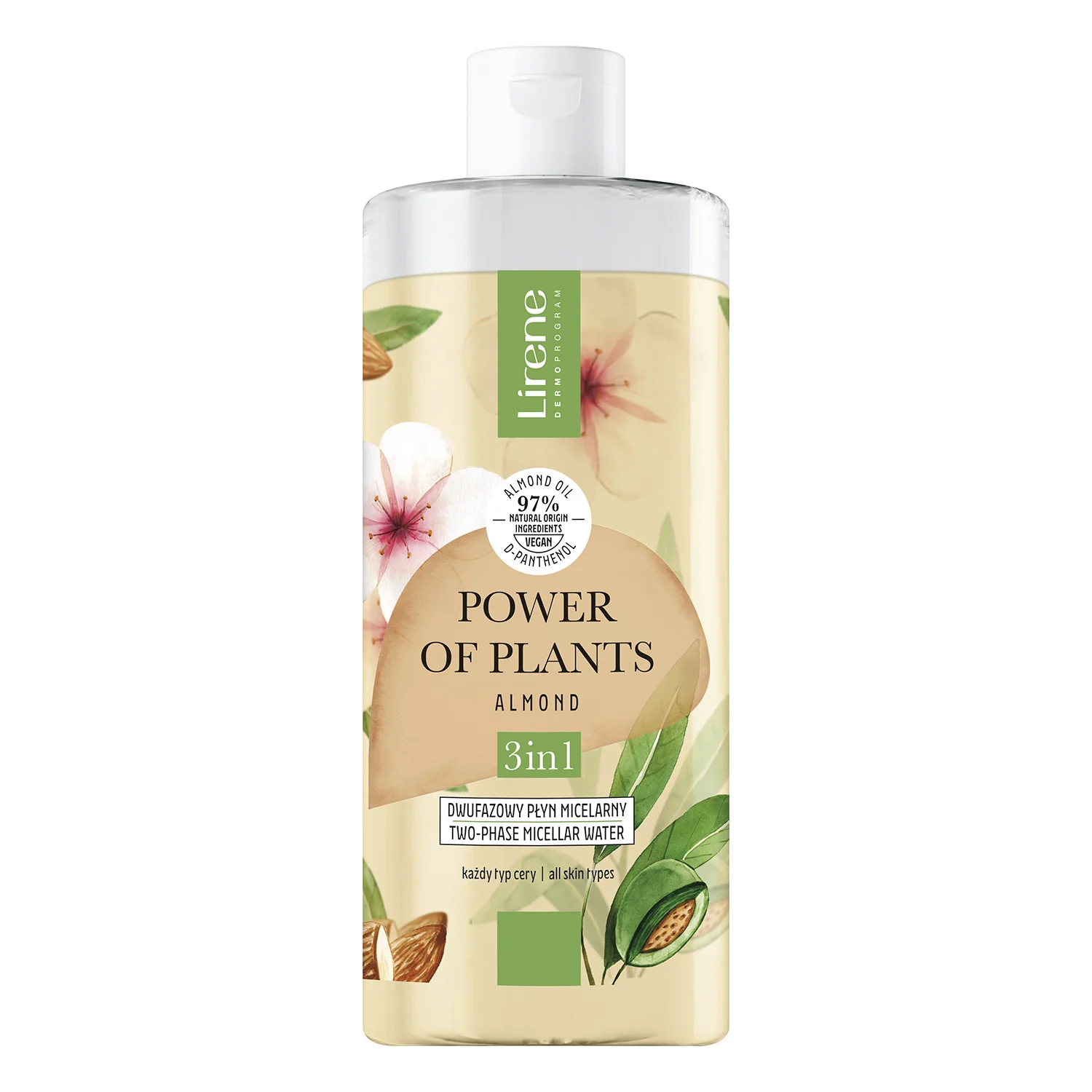 Lirene Power Of Plants Migdał, dwufazowy płyn micelarny 3w1, 400 ml