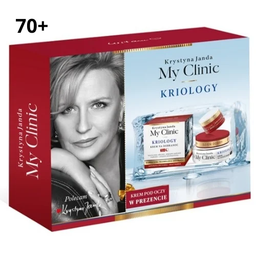 Krystyna Janda My Clinic 70+ Kriology, zestaw kosmetyków: krem na dzień dobry, krem na dobranoc + krem pod oczy, 50 ml + 50 ml + 15 ml