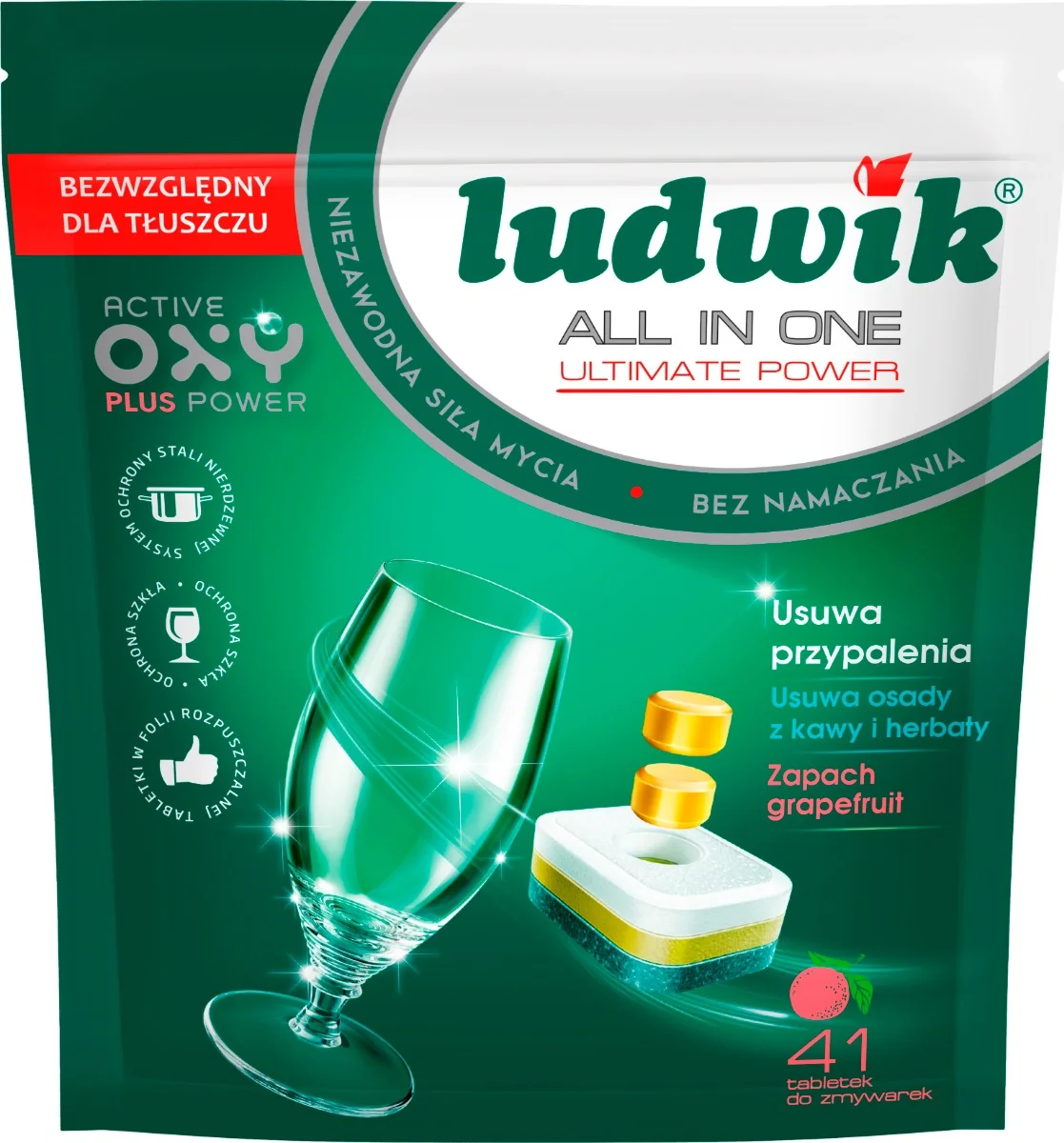 Ludwik All in One Ultimate Power Tabletki do zmywarek grejpfrut, 41 szt.